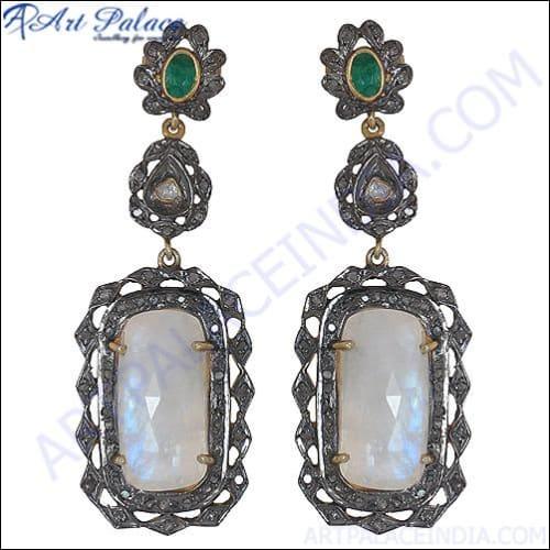 Party Wear Designer 925 Sterling Silver Diamond Jewellery Victorian Earring