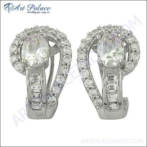 Party Wear Designer Cubic Zirconia Gemstone Silver Earrings