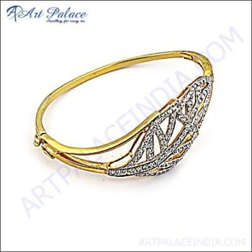 Party Wear Designer Cubic Zirconia Gold Plated 925 Silver Bracelet Shiny Cz Bracelet Coolest Cz Bracelet Cz Bracelet