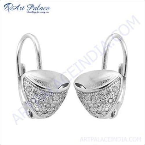 Party Wear Designer Cubic Ziroconia Gemstone Silver Earrings