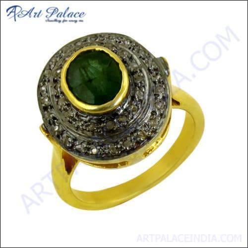 Party Wear Designer Diamond & Emerald Gold Plated Silver Rings Everyday Victorian Rings Pretty Victorian Rings