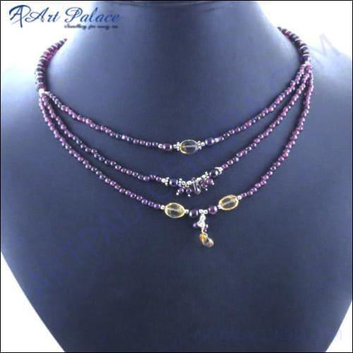 Party Wear Designer Silver Gemstone Necklace