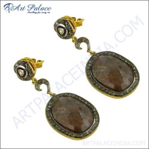 Party Wear Diamond & Sapphire Gold Plated Silver Earrings Gemstone Victorian Earrings Fashion Victorian Earrings