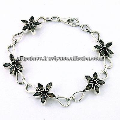 Party Wear Flower Designer Silver Smokey Quartz Gemstone Bracelets Floral Design Bracelet Pretty Bracelet