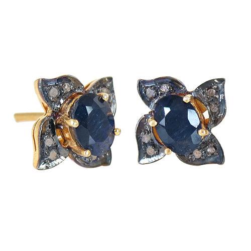 Party Wear Gold Plated Diamond Silver Earrings Floral Victorian Earrings Victorian Stud Earrings