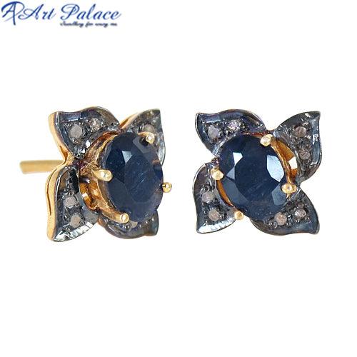 Party Wear Gold Plated Diamond Silver Earrings Floral Victorian Earrings Victorian Stud Earrings