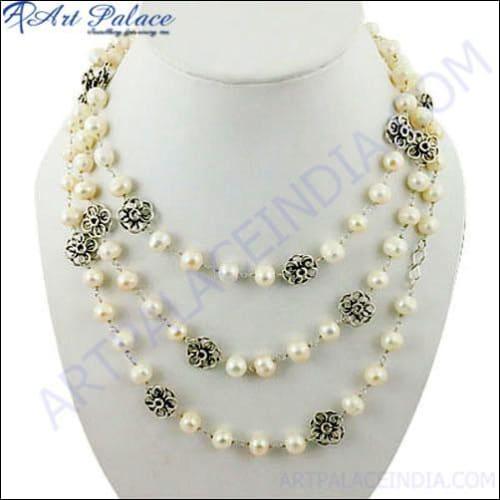 Party Wear Pearl 925 Silver Necklace