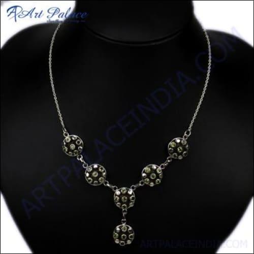 Party Wear Peridot Silver Necklace