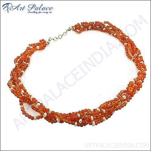 Party Wear Red Onyx Silver Necklace