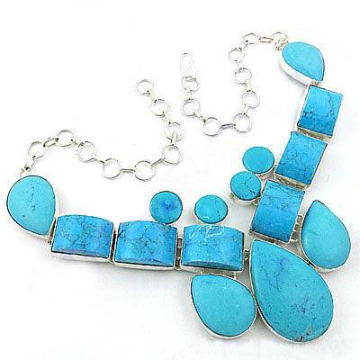Party Wear Turquoise Gemstone German Silver Necklace Synthetic Turquoise Necklace