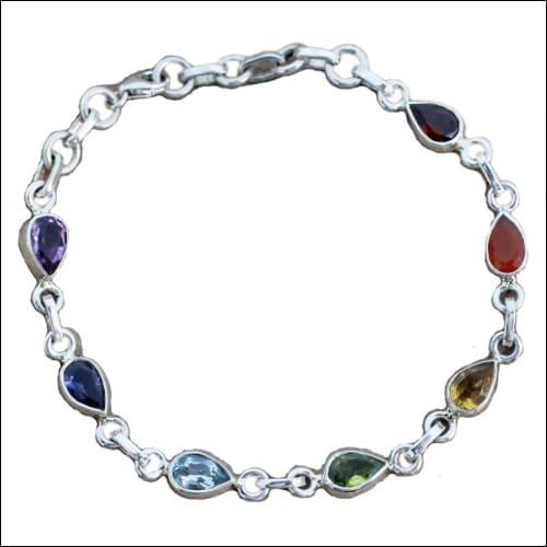 Pear Shape Multi Color Gemstone Silver Bracelet Latest Multistone Bracelet Comfortable Bracelet Adjustable Bracelet