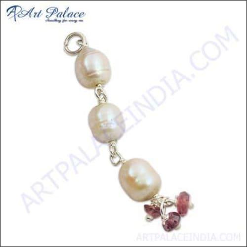 Pearl & Garnet Silver Pendant Fancy Beads Pendant Handmade Pendant