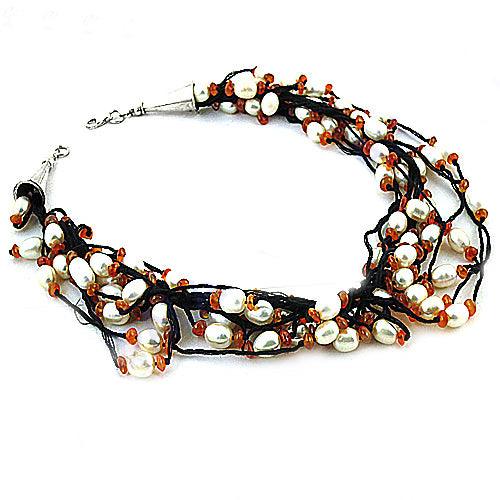 Pearl and Red Onyx Gemstone 925 Silver Necklace Coolest Beaded Necklace Trendy Necklace
