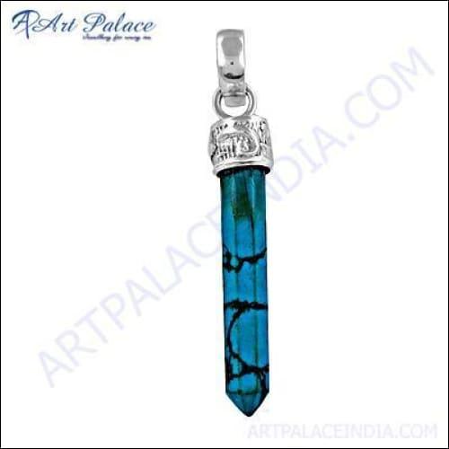 Pencil Shape New Silver Turquoise Gemstone Pendant