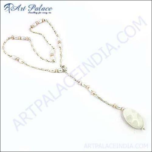 Peral & White Onyx Silver Necklace