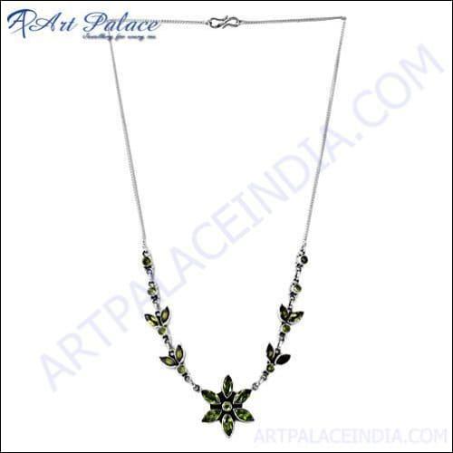 Peridot Silver Necklace Adorable Peridot Necklace Party Wear Necklace