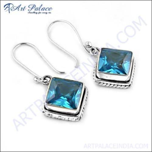Picture Perfect Clear Blue Cz Gemstone Silver Earrings, 925 Sterling Silver Jewelry