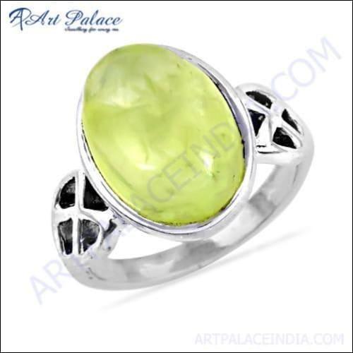 Picture Perfect Clear Prenite Gemstone Silver Ring, 925 Sterling Silver Jewelry