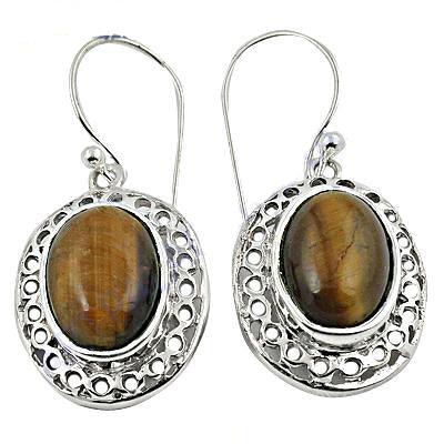 Polished Plain Oval Can Tiger Eye Stone Silver Earring Tiger Eye Gemstone Earring Cabochon Earrings