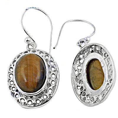 Polished Plain Oval Can Tiger Eye Stone Silver Earring Tiger Eye Gemstone Earring Cabochon Earrings