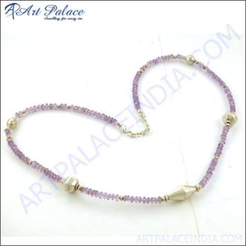 Popular Design Amethyst Gemstone Silver Necklace