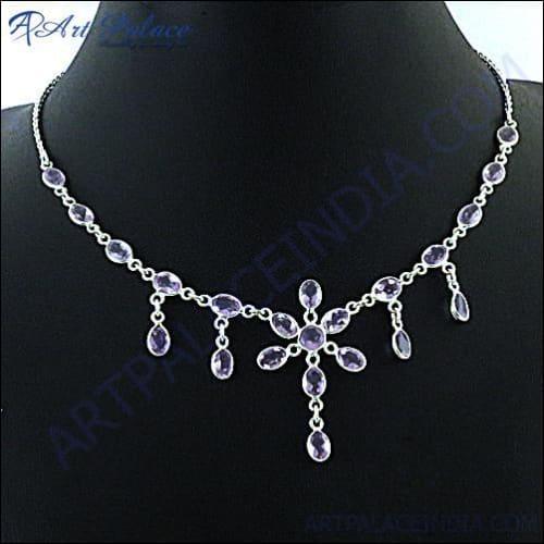 Popular Design Amethyst Silver Necklace