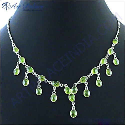 Popular Design & Beautiful Peridot Gemstone Silver Necklace