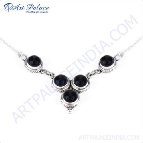 Popular Design Black Onyx Gemstone Silver Necklace Black Onyx Necklace 925 Silver Necklace