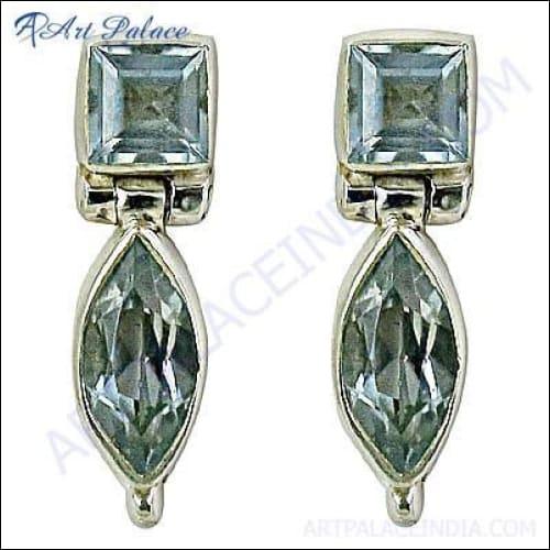 Popular Design Blue Topaz Silver Earrings