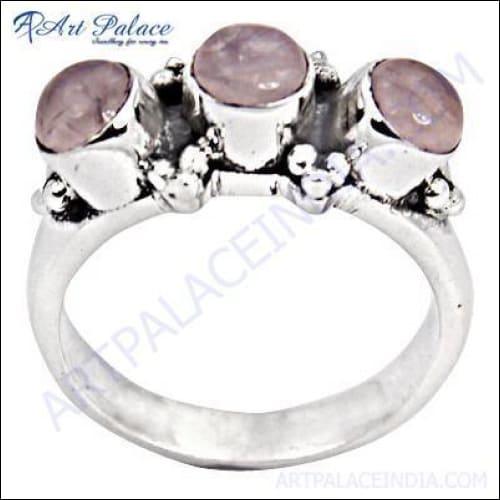 Popular Design Rose Quartz Gemstone Silver Ring