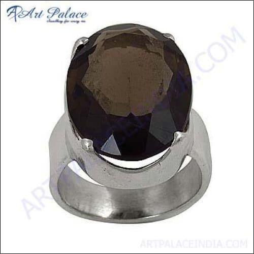 Popular Design Smokey Quartz Gemstone Silver Ring