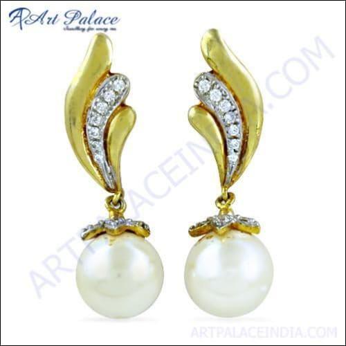 Precious Antique Cubic Zirconia & Pearl Gold Plated Silver Earrings