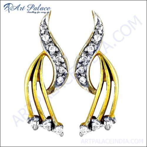 Precious Antique CZ Gemstone Gold Plated Silver Earrings