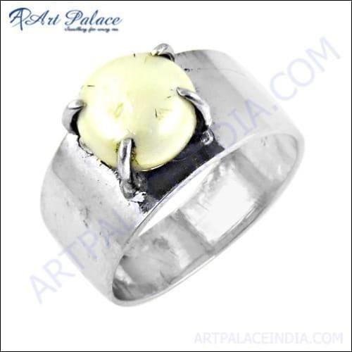 Precious Antique Pearl Gemstone Silver Ring, 925 Sterling Silver Jewelry