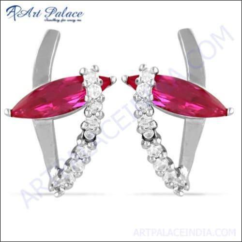 Precious Antique Pink & White CZ Gemstone Silver Earrings