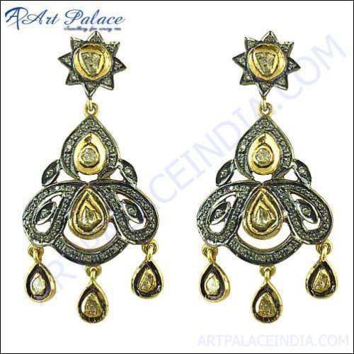 Precious Antique Style Diamond Gold Plated Silver Victorian Earrings