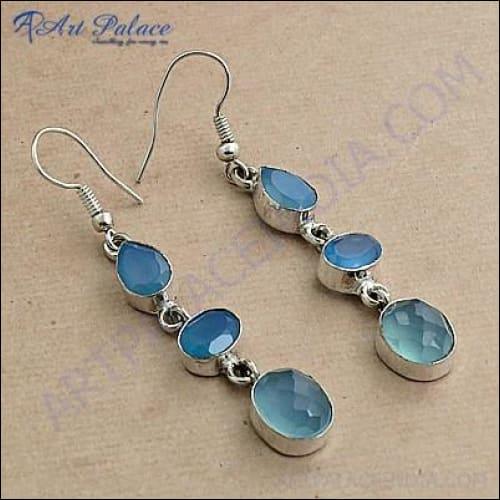 Pretty Blue Chalcedony Earring In White Metal Glamours Earrings Beautiful Earrings