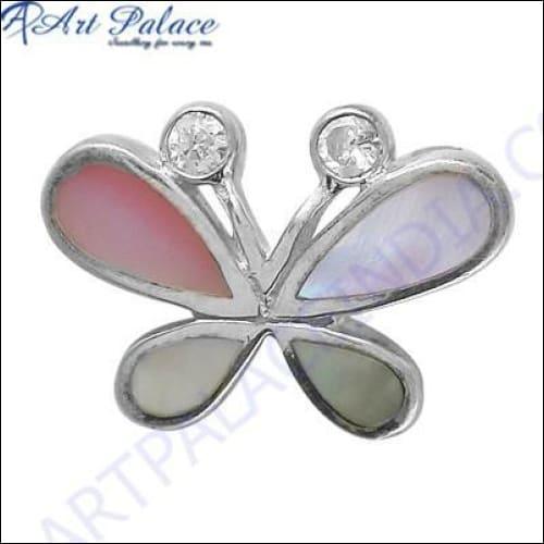 Pretty Butterfly Style Inley & Cubic Zirconia Gemstone Pendant