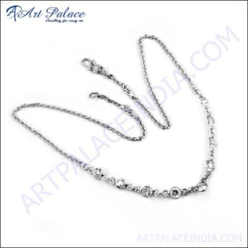 Pretty Cubic Zirconia Gemstone Silver Necklace Shiny Cz Necklace Adjustable Cz Necklace
