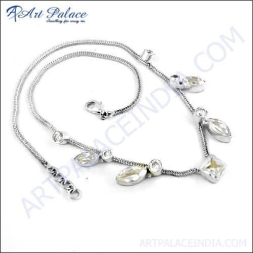 Pretty Fashionable Cubic Zirconia Gemstone Silver Necklace
