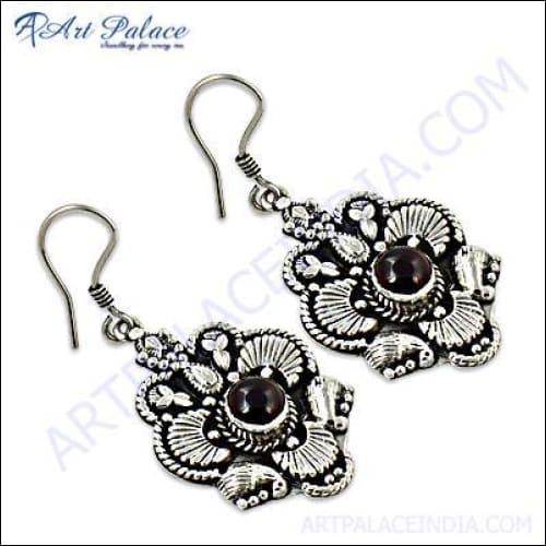 Pretty Flower Style Silver Earrings With Garnet Graceful Gemstone Earrings Garnet Silver Earrings Newest Earrings