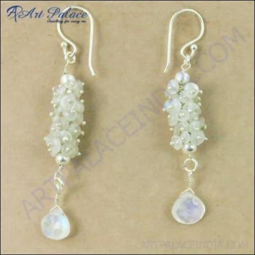 Pretty Gemstone Blue Chalcedony & Rose Quartz Silver Earrings