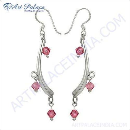 Pretty Pink Cubic Zirconia Gemstone Silver Earrings