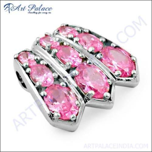 Pretty Pink Cubic Zirconia Gemstone Silver Pendant