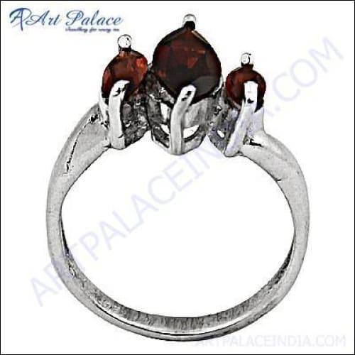 Pretty Triple Garnet Gemstone 925 Sterling Silver Ring