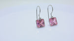 Load and play video in Gallery viewer, Silver Pink Gemstone Square Earrings for Women | Dangle Jewelry
