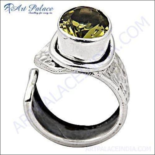 Pure Style Peridot Gemstone Silver Adjustable Ring