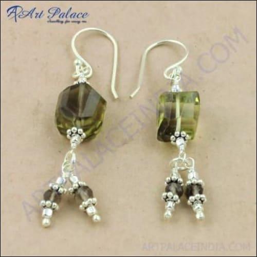 Pure Style Smokey Quartz Gemstone Silver Earrings Beads Earring