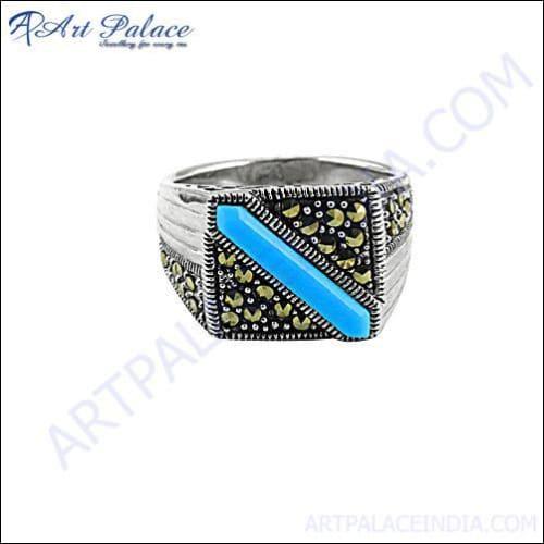 Pyrite And Synthetic Turquoise Ring Gemstone Marcasite Rings Superb Marcasite Rings