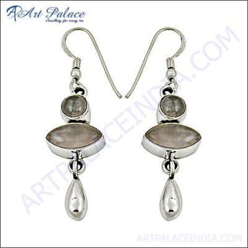 Quality 925 Sterling Silver, Rose Quartz Stone Silver Earrings